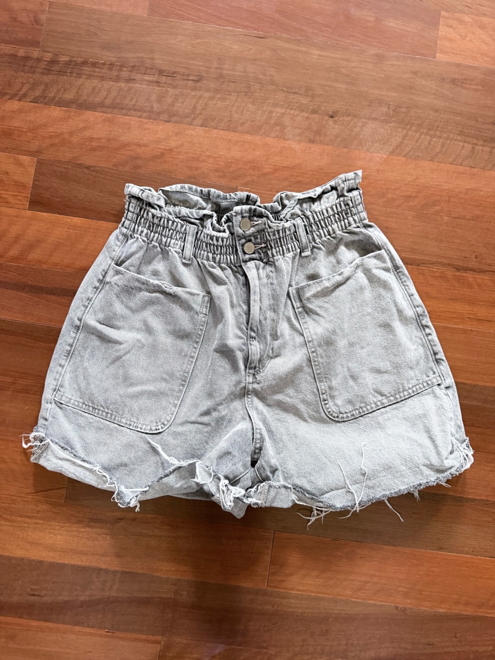 Zara Light Gray Paperbag Waist Denim Shorts